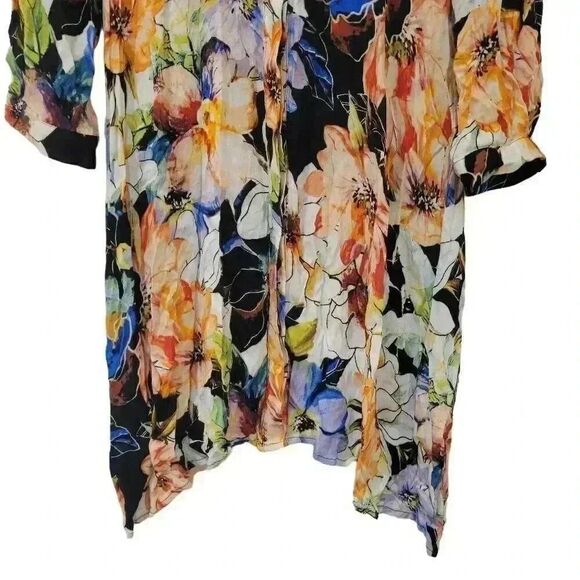 Cupio Women's Black, White & Bright Multicolor Viscose Floral Button Down Shirt - Picture 4 of 12